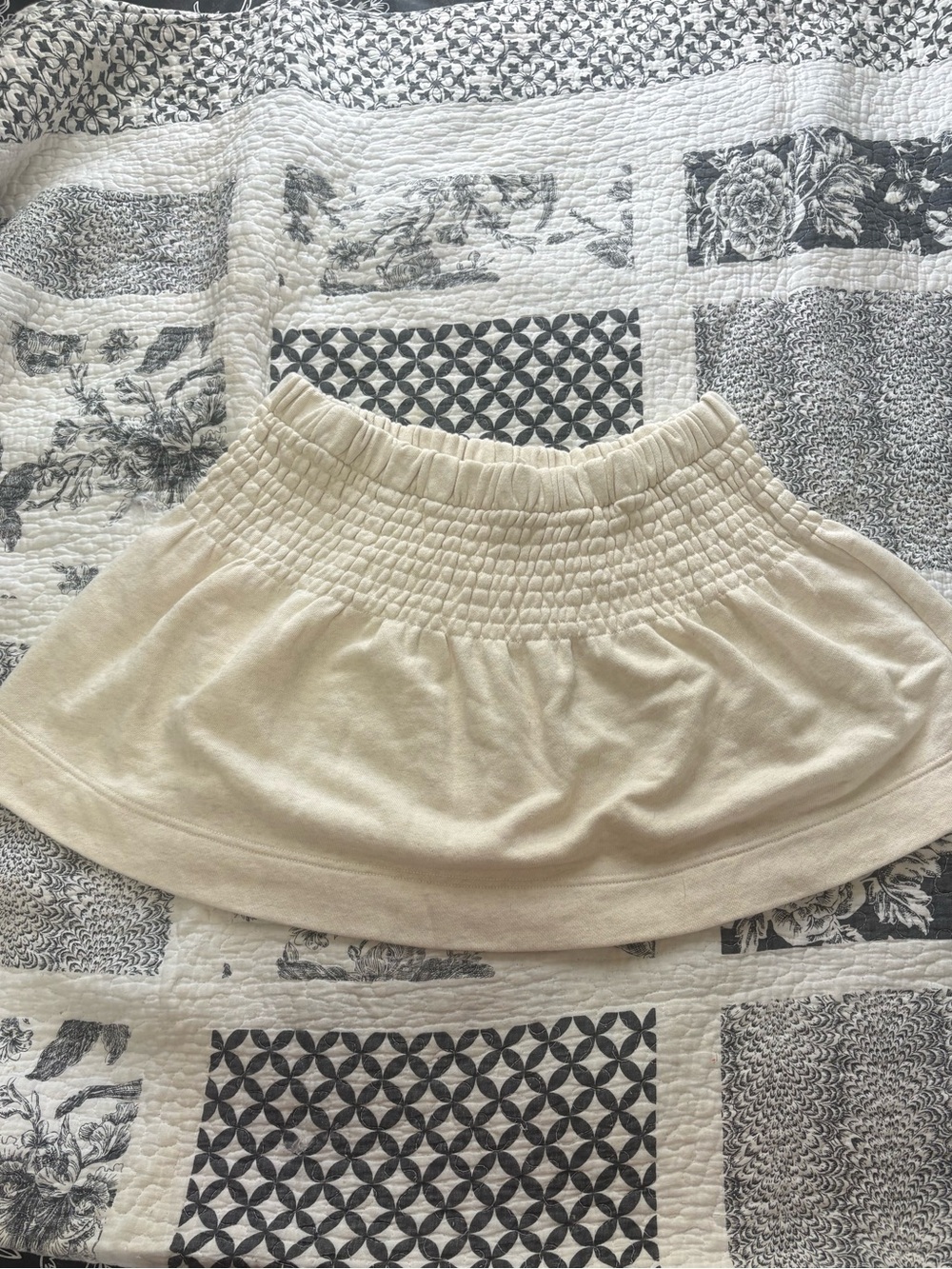 aerie Cream Smocked Waist Circle Mini Skirt
